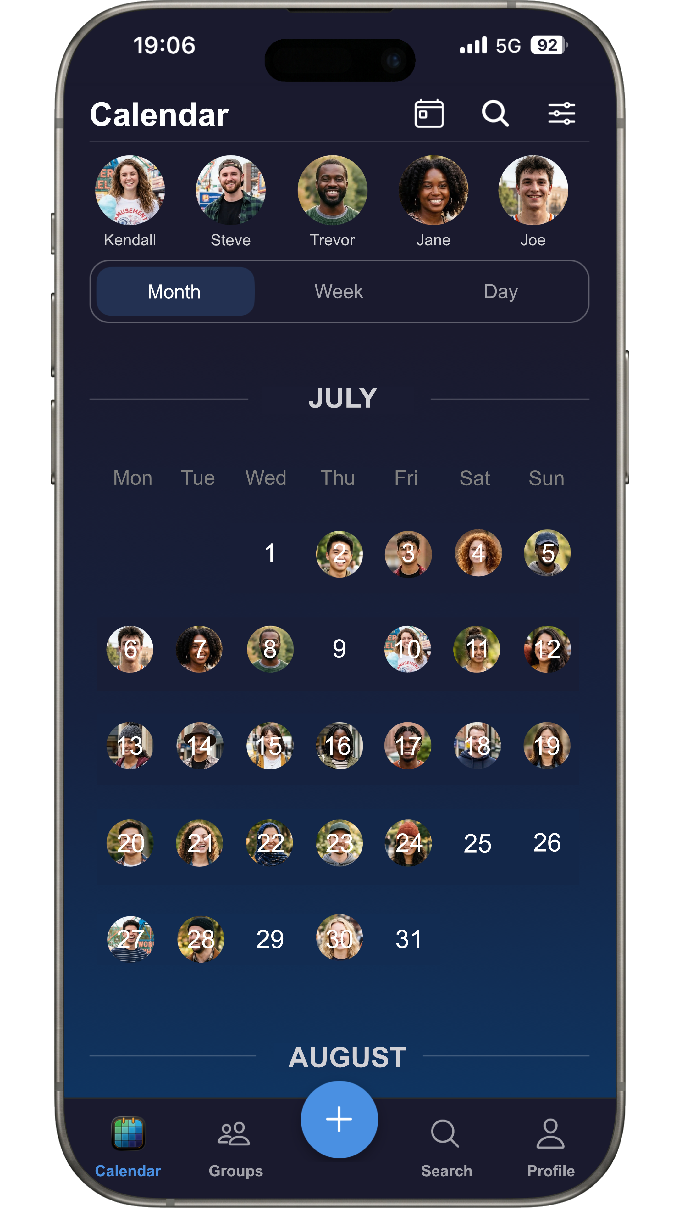 Month view of the CALEFY app