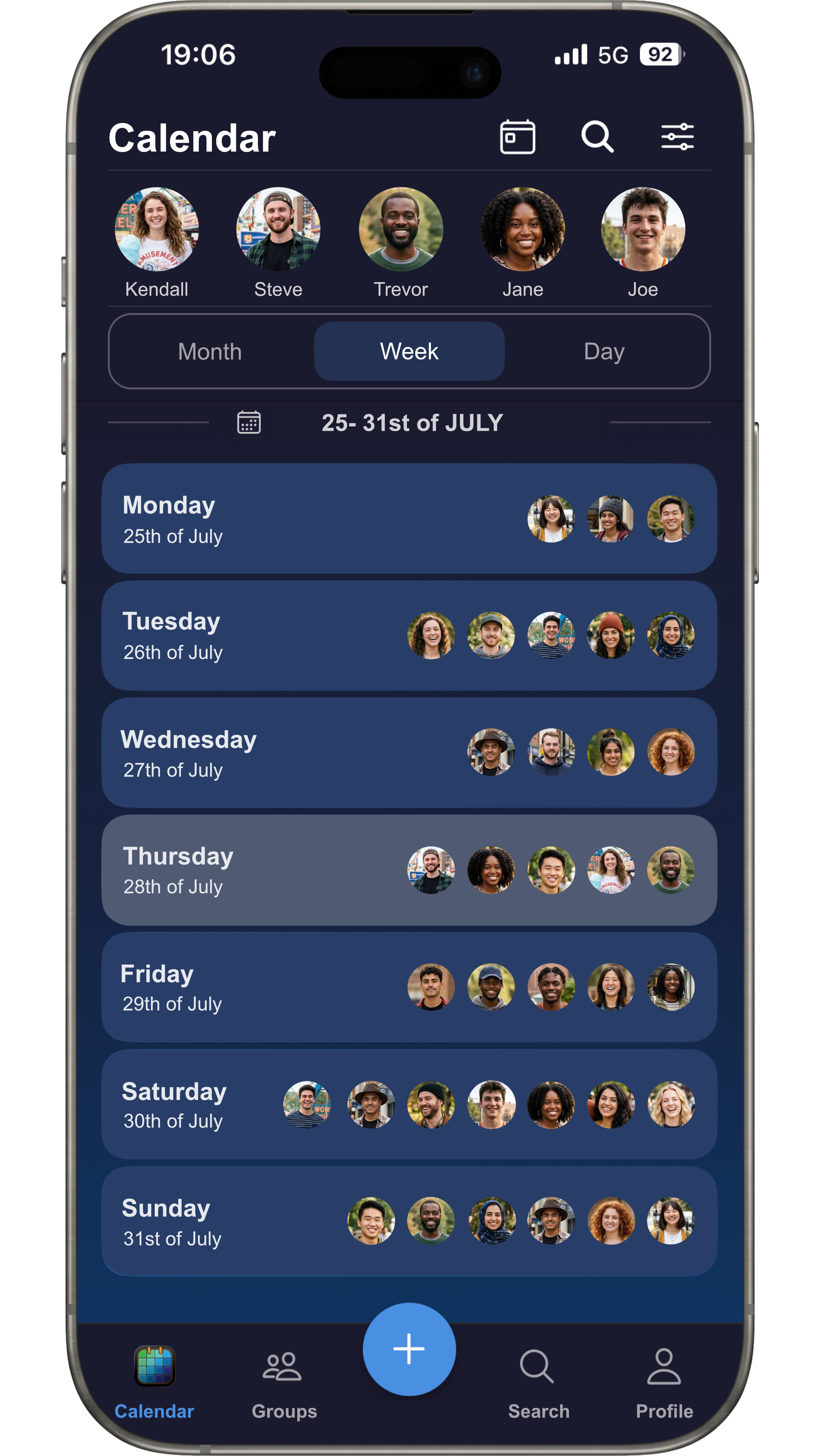 Week view of the CALEFY app