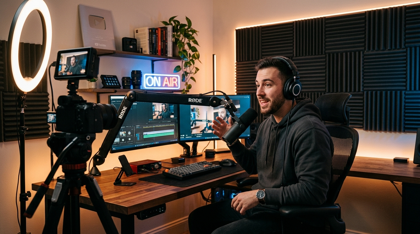 Content creator filming with a camera